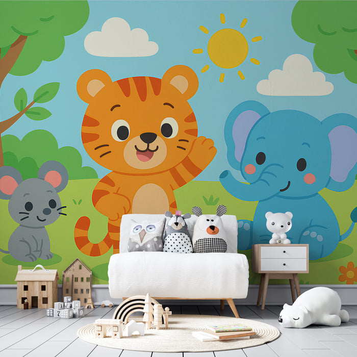 Kids room wallpaper | Cute animals in nature