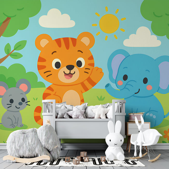 Kids room wallpaper | Cute animals in nature