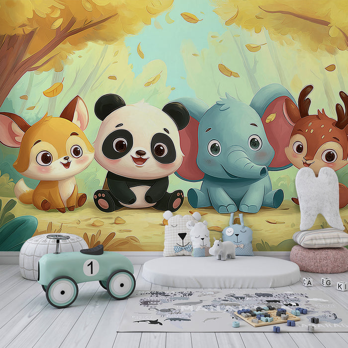 Papier de parede dječje sobe | Simpatične životinje u čarobnoj šumi