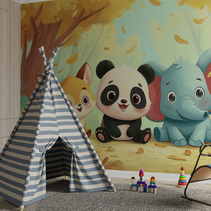 Papier de parede dječje sobe | Simpatične životinje u čarobnoj šumi