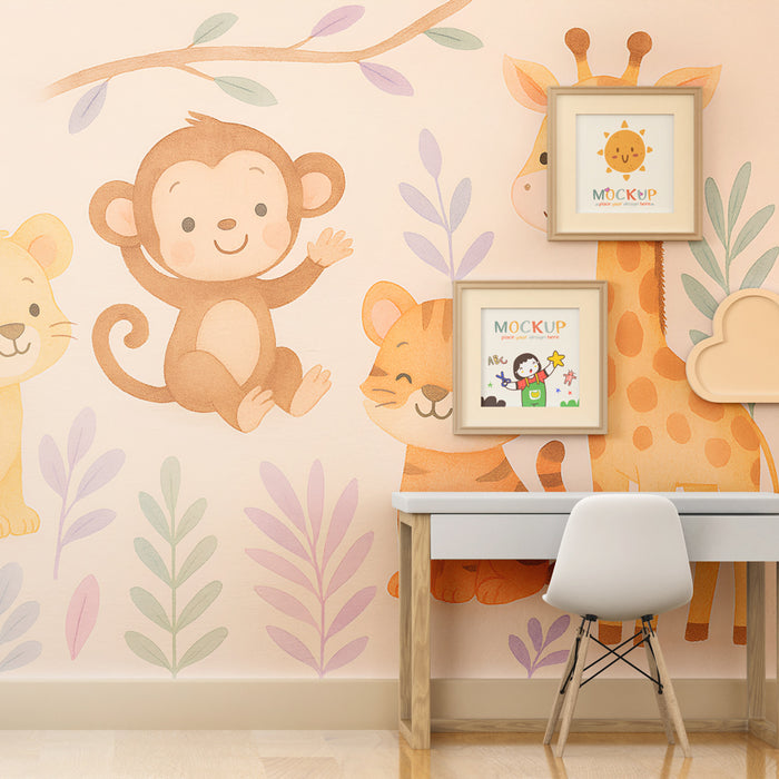 Kinderkamer behang | Schattige jungle dieren op groot formaat