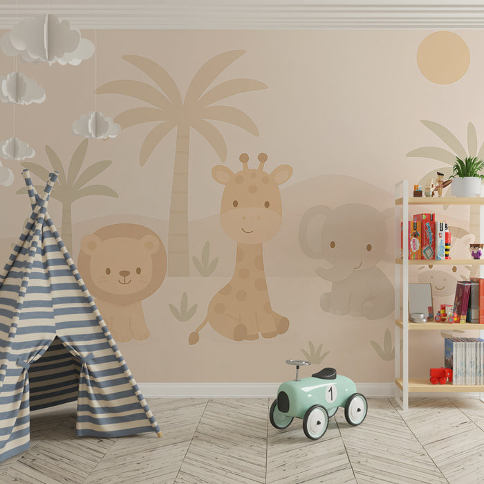 Papier peint chambre enfant | Animaux mignons de la savane