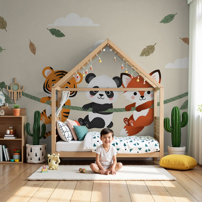 Kinderzimmer Tapete | Niedliche Tiere unterwegs