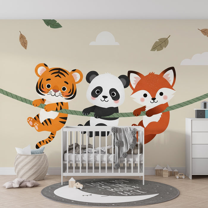 Kinderzimmer Tapete | Niedliche Tiere unterwegs