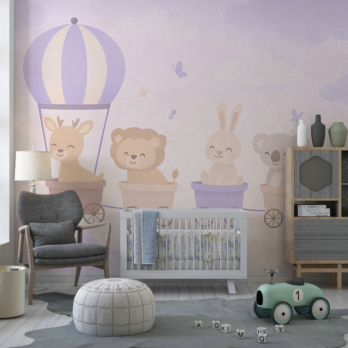 Kids room wallpaper | Cute animals on a walk