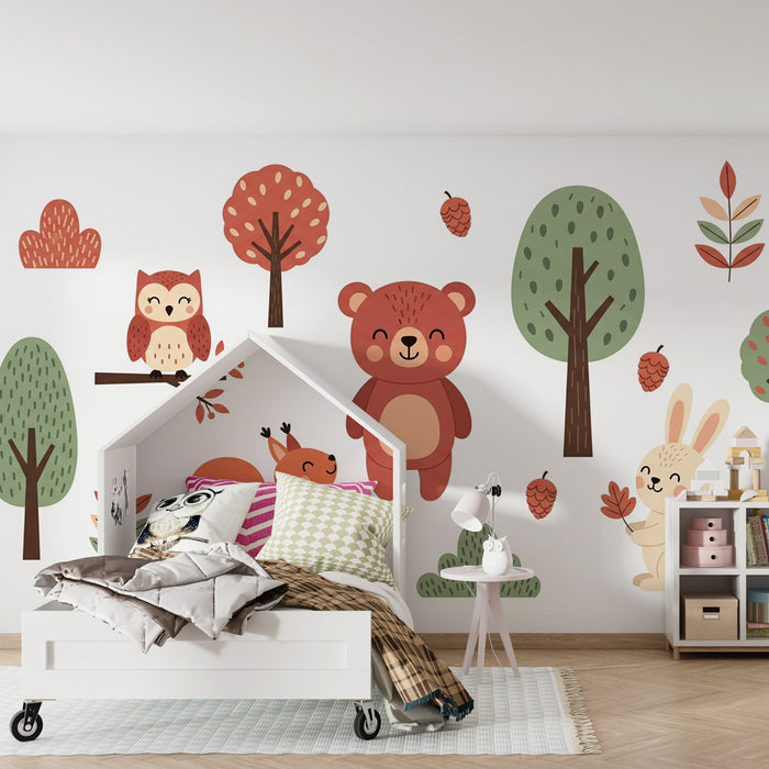 Papier peint chambre enfant | Animaux mignons en forêt