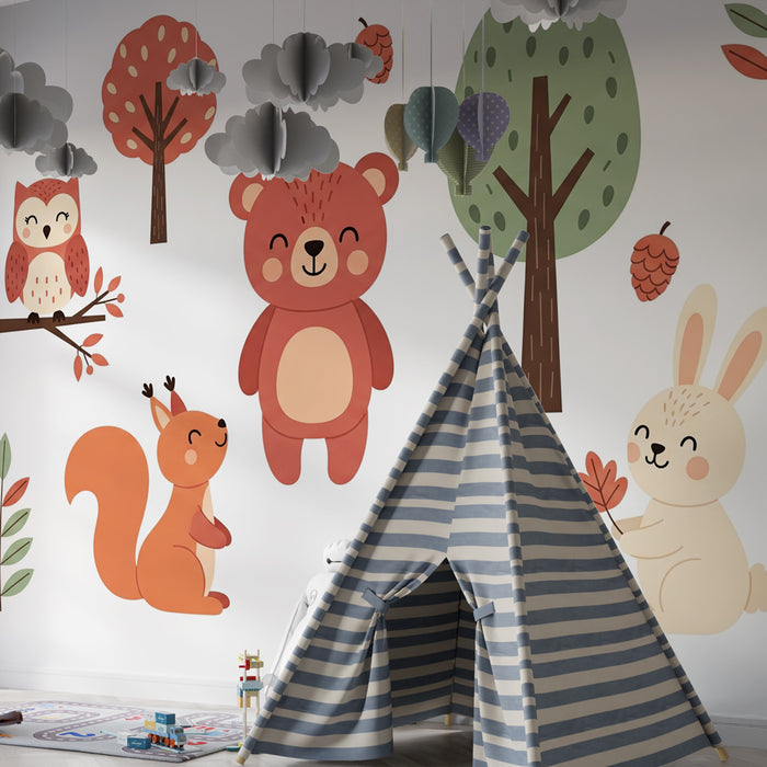 Papier peint chambre enfant | Animaux mignons en forêt