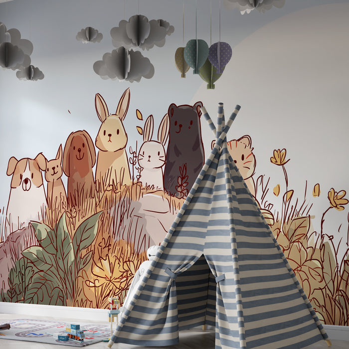 Kinderzimmer Tapete | Niedliche Tiere in der freien Natur