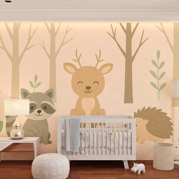 Papier peint chambre enfant | Animaux mignons épurés dans la forêt