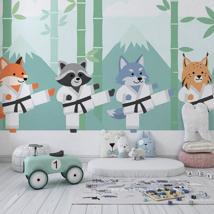 Barnrumspapper | Ninjadjur i kimono i en bambumiljö