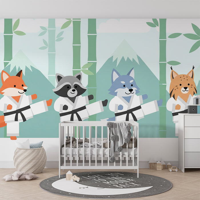 Barnrumspapper | Ninjadjur i kimono i en bambumiljö