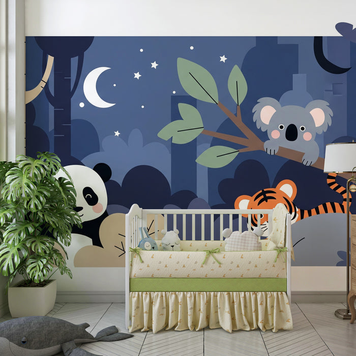 Papier peint chambre enfant | Animaux nocturnes dans la forêt