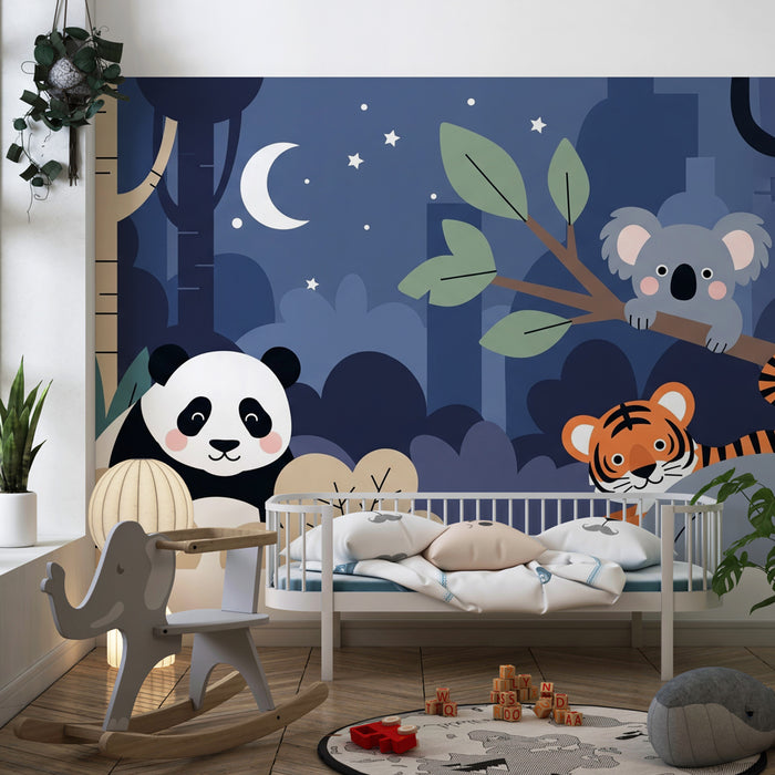Papier peint chambre enfant | Animaux nocturnes dans la forêt