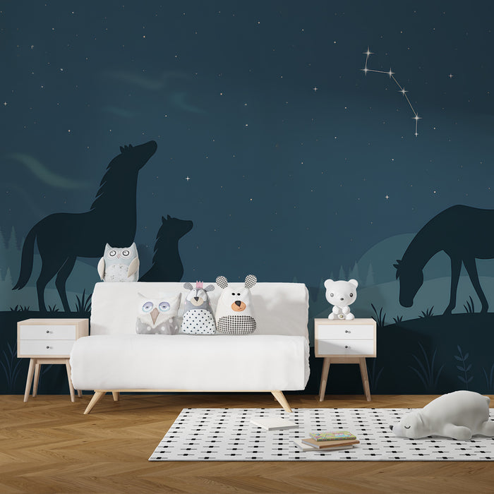 Kinderkamer behang | Nachtelijke dieren onder de sterren