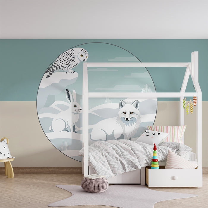 Kinderzimmer Tapete | Polare Tiere in einer verschneiten Landschaft