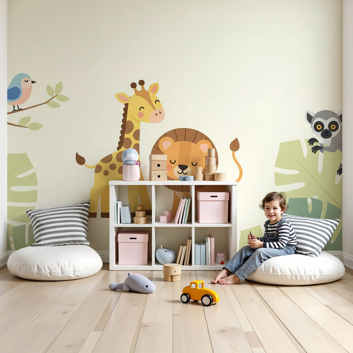 Papier peint chambre enfant | Animaux rigolos de la jungle