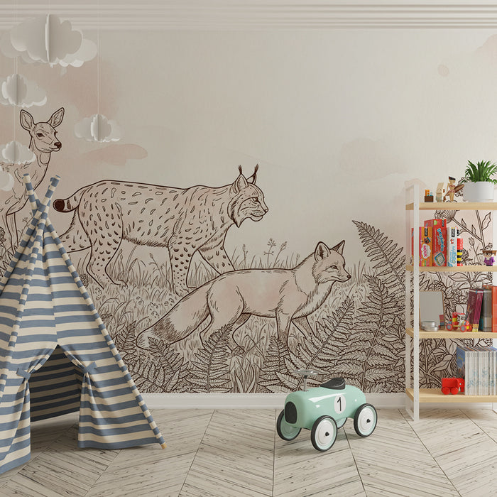 Behang kinderkamer | Wilde dieren in een rustig bos