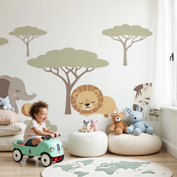 Kids room wallpaper | Wild and peaceful animals