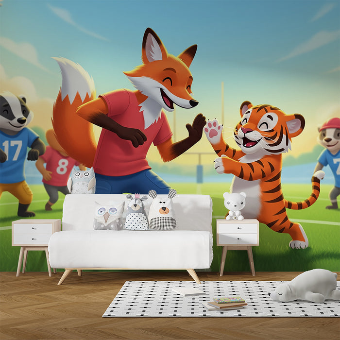 Kids room wallpaper | Sporty animals on the playground
