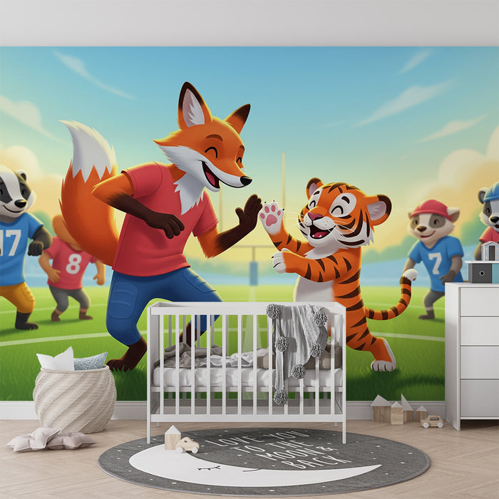 Kids room wallpaper | Sporty animals on the playground