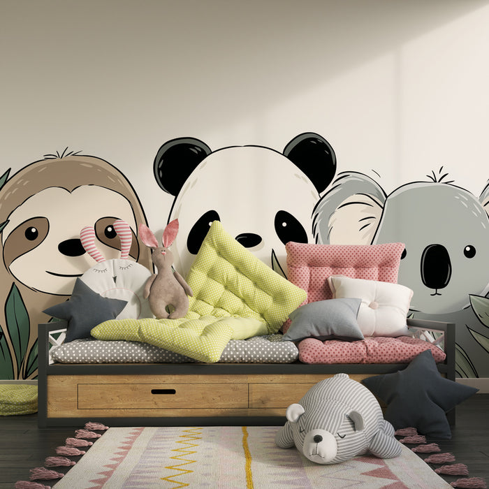 Papier peint chambre enfant | Animaux trop mignons dans la jungle