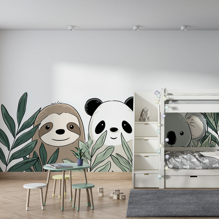 Papier peint chambre enfant | Animaux trop mignons dans la jungle
