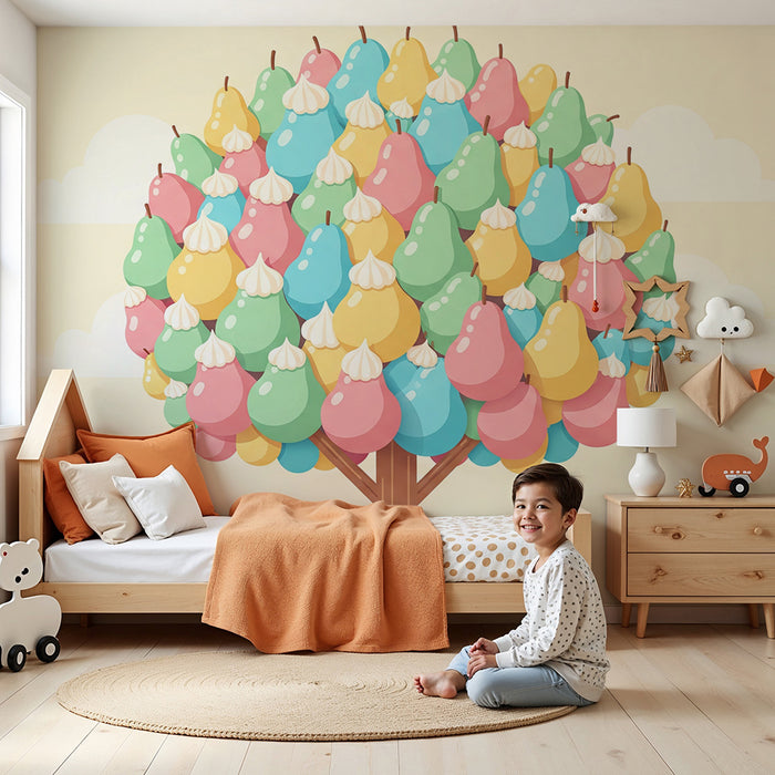 Papel pintado infantil | Árbol de caramelos colorido con peras dulces
