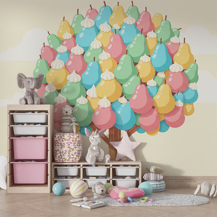 Papel pintado infantil | Árbol de caramelos colorido con peras dulces