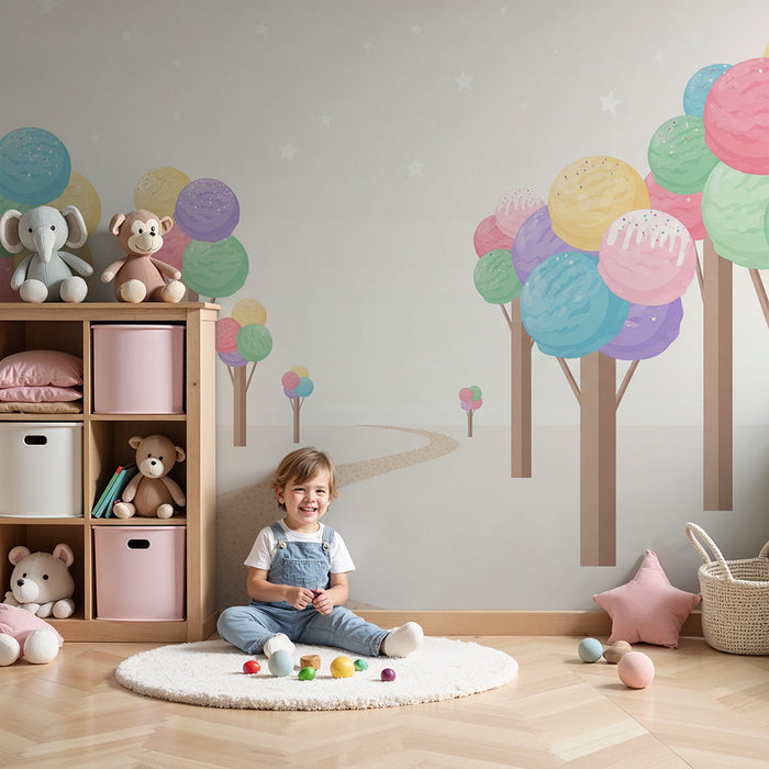 Kids' Room Wallpaper | Colorful Ice Tree with a Gentle Path