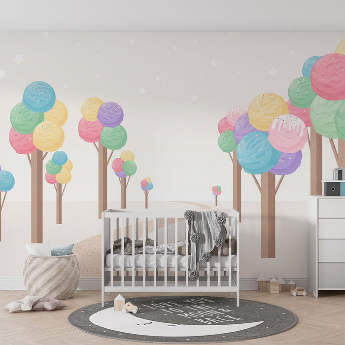 Kids' Room Wallpaper | Colorful Ice Tree with a Gentle Path