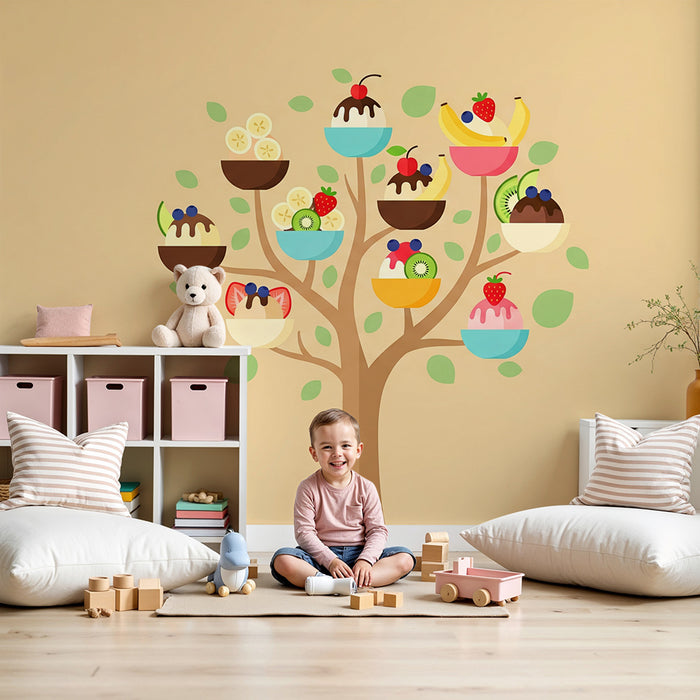 Papel pintado infantil | Árbol de helados colorido con frutas y cremas