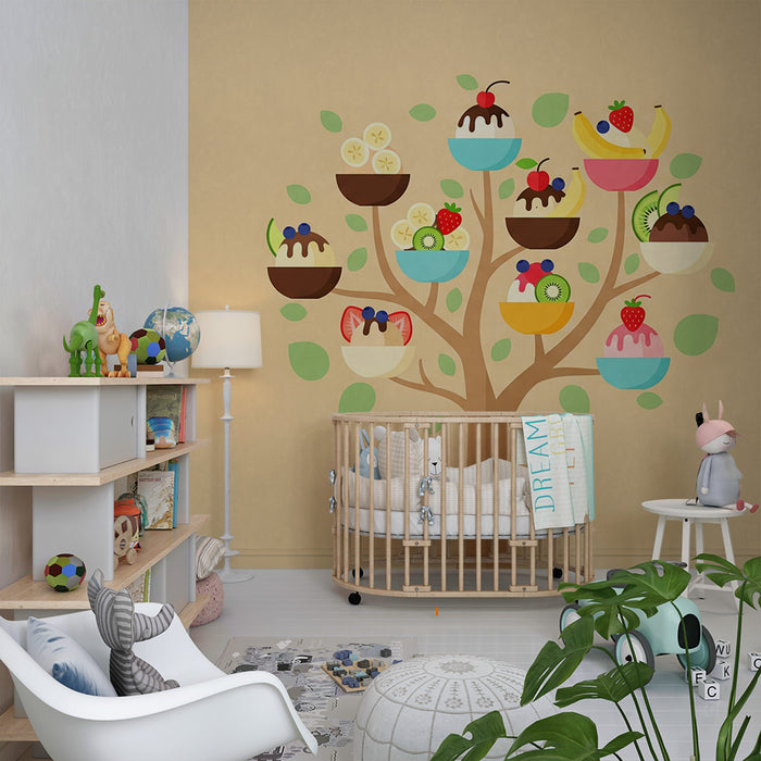 Papel pintado infantil | Árbol de helados colorido con frutas y cremas