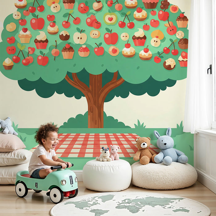 Barnetapet | Fruktig tre med fargerike kaker og cupcakes