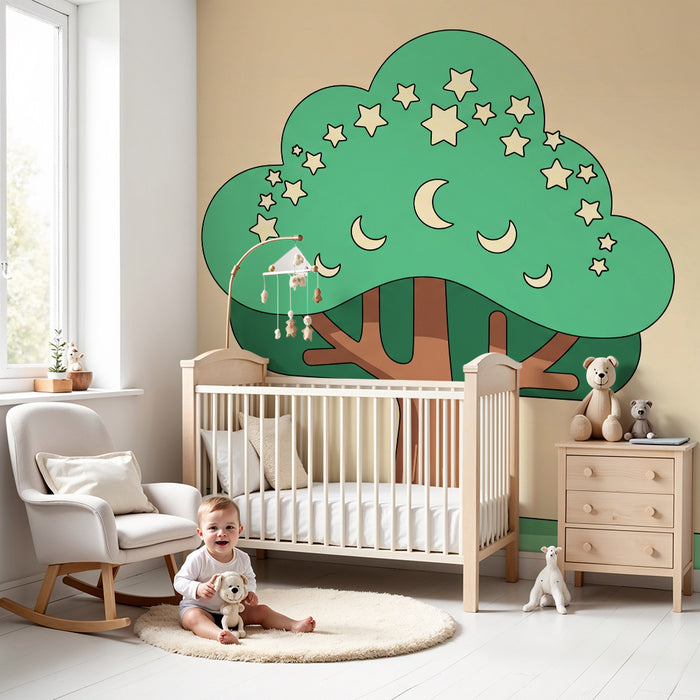 Kids' Room Wallpaper | Magical Tree with Stars and Moons