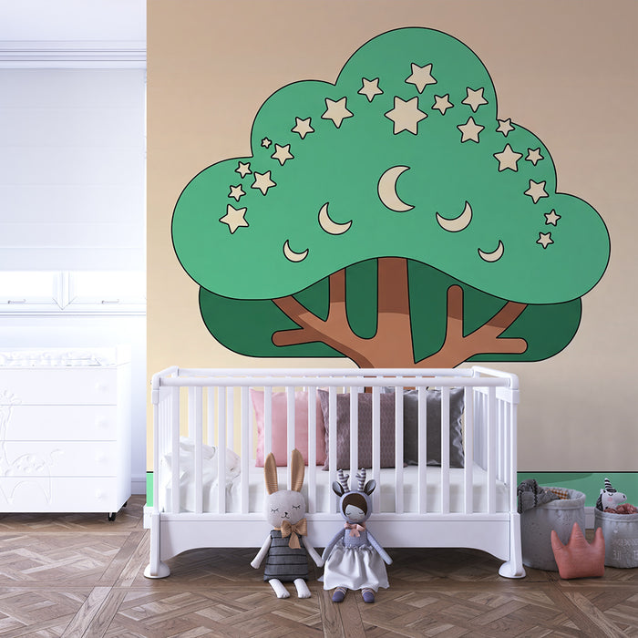 Kids' Room Wallpaper | Magical Tree with Stars and Moons