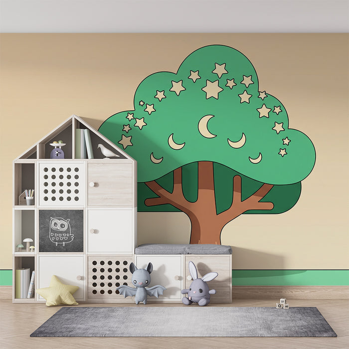 Kids' Room Wallpaper | Magical Tree with Stars and Moons