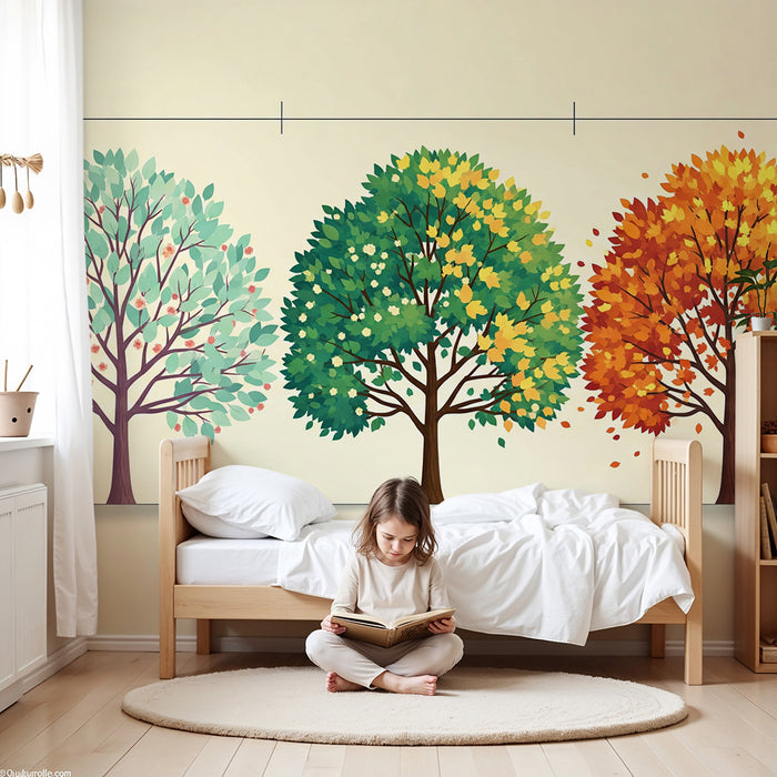 Kinderzimmer Tapete | Bunte Bäume zu allen Jahreszeiten