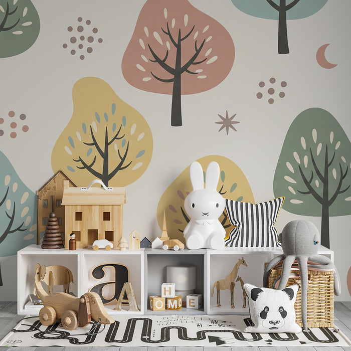 Papel de parede criança | Colorful trees and playful patterns for a joyful atmosphere