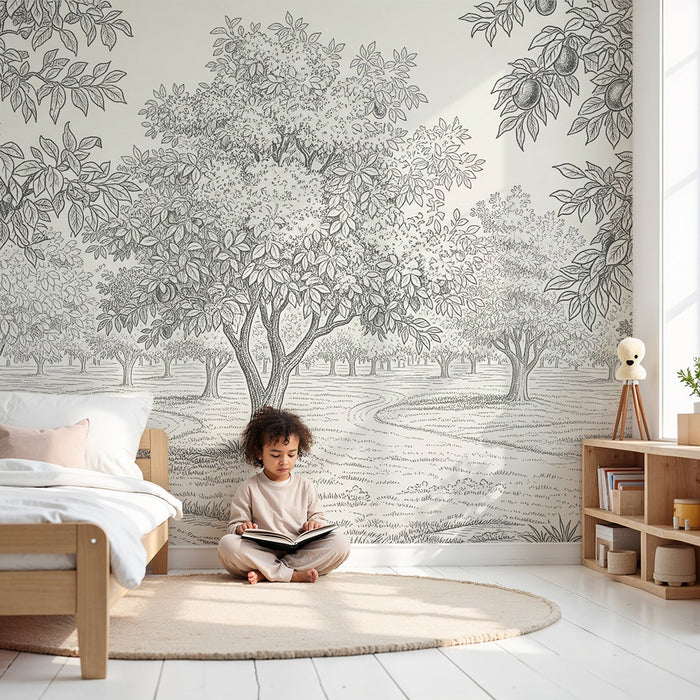 Children's bedroom wallpaper | Fruit trees in a pastoral landscape
