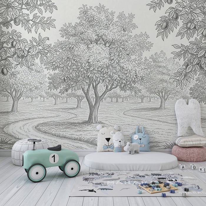 Children's bedroom wallpaper | Fruit trees in a pastoral landscape