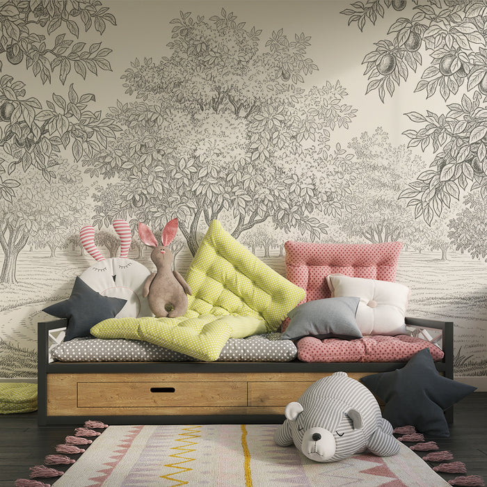Children's bedroom wallpaper | Fruit trees in a pastoral landscape