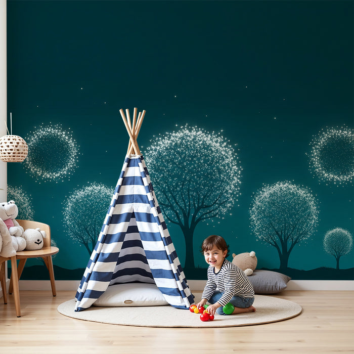 Kids' Room Wallpaper | Glittering Trees Under a Starry Sky