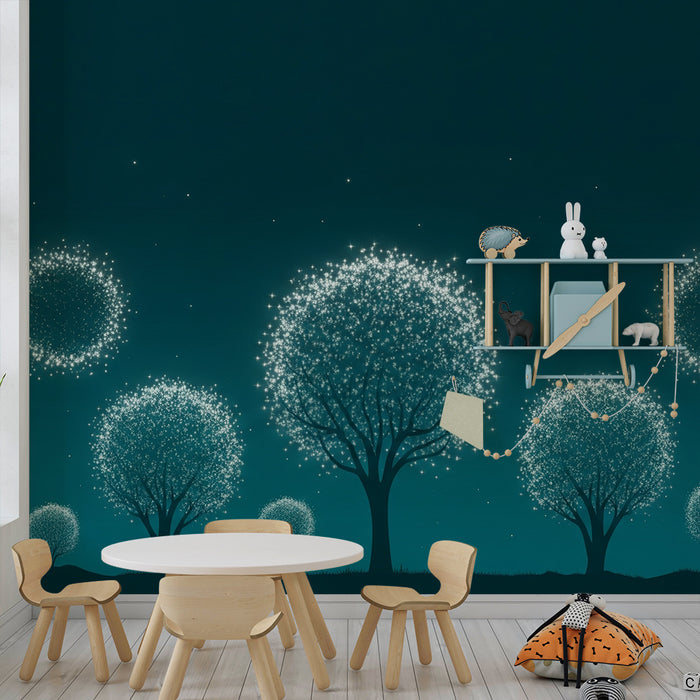 Kids' Room Wallpaper | Glittering Trees Under a Starry Sky