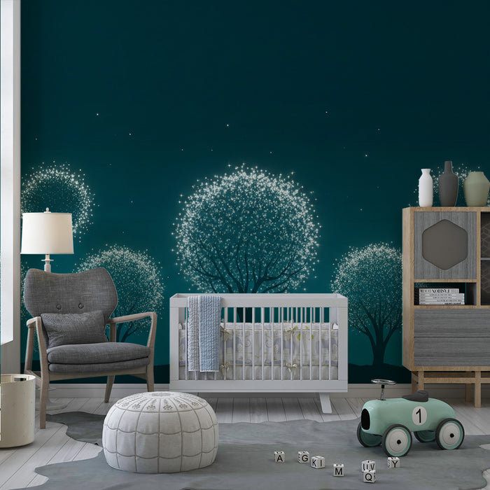 Kids' Room Wallpaper | Glittering Trees Under a Starry Sky