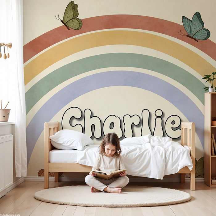 Kinderzimmer Tapete | Regenbogen Charlie mit bunten Schmetterlingen