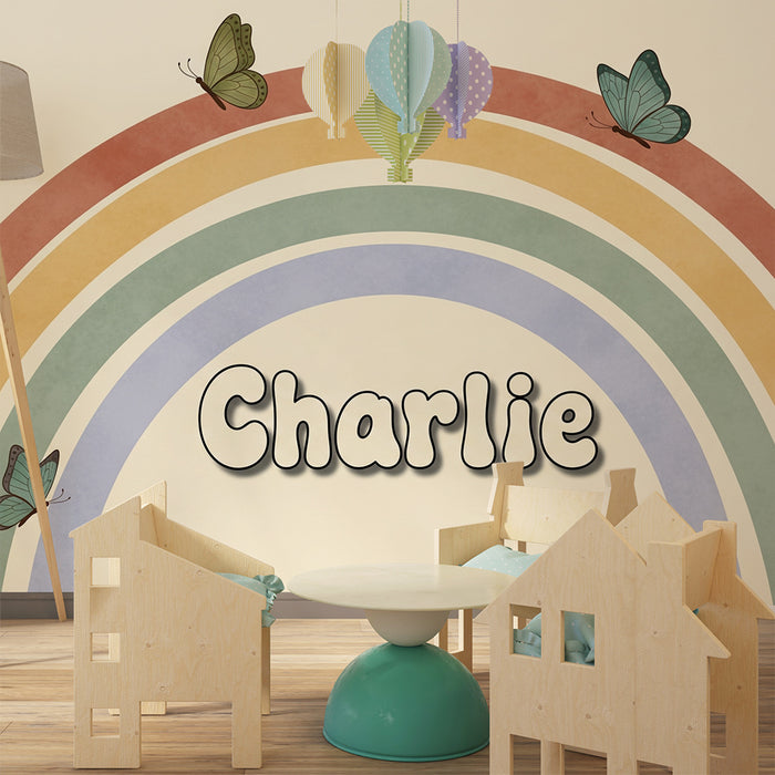 Kinderzimmer Tapete | Regenbogen Charlie mit bunten Schmetterlingen