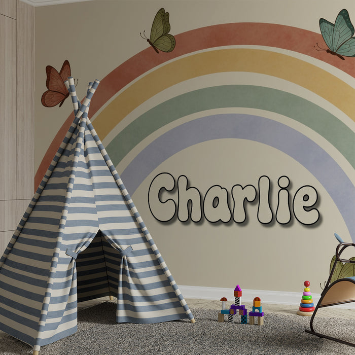 Kinderzimmer Tapete | Regenbogen Charlie mit bunten Schmetterlingen