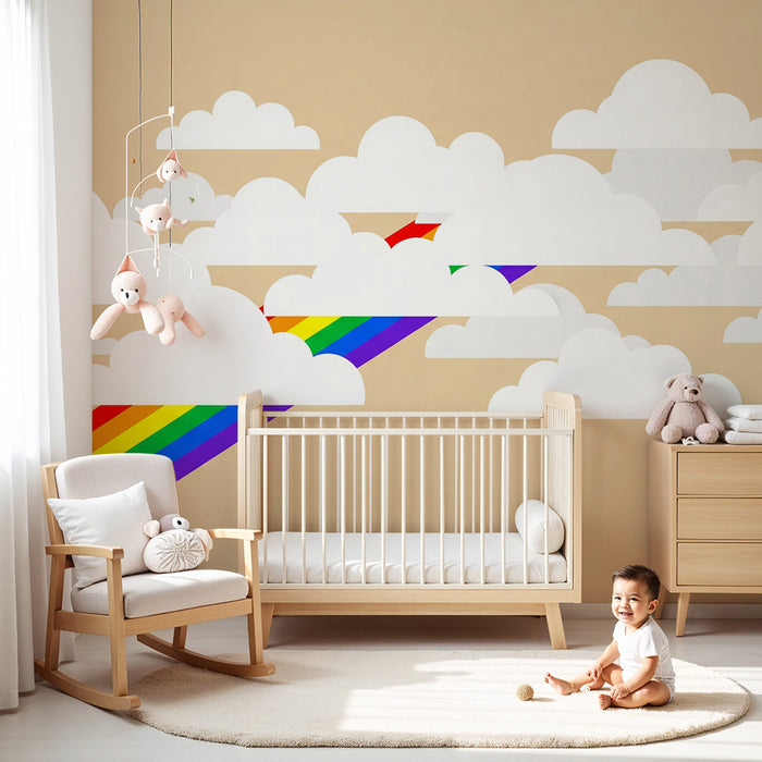 Rainbow Kids' Room Wallpaper | Colorful Rainbow Among the Clouds