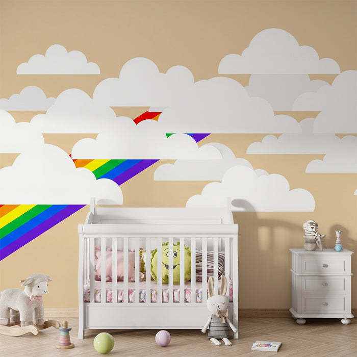Rainbow Kids' Room Wallpaper | Colorful Rainbow Among the Clouds