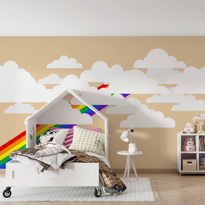 Rainbow Kids' Room Wallpaper | Colorful Rainbow Among the Clouds